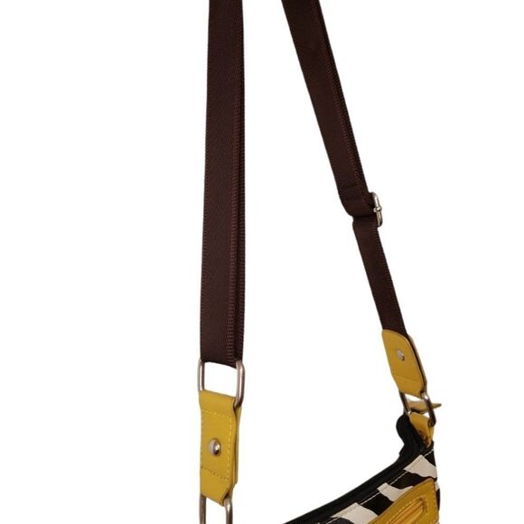 Zebra print Crossbody purse Black White Yellow Strap - Picture 3 of 4